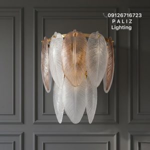 دیوارکوب کریستالی مدل برگی وارداتی رنگ سفید شامپاینی